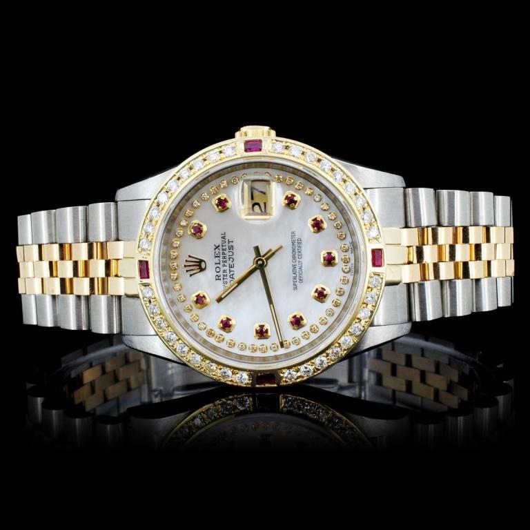 Rolex YG/SS DateJust Diamond 36MM Watch: Estimated Retail Replacement Value: $23,500.00 Ref: WAG18000 Item No.: ARX0126 Specification: Model: Oyster Perpetual DateJust Movement: Perpetual, Self Winding Case Material: Stainless Steel Bracelet