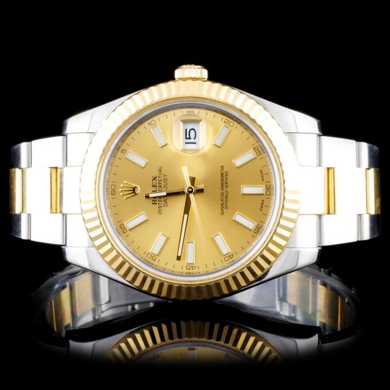 Rolex Two-Tone 41MM DateJust II Wristwatch: Estimated Retail Replacement Value: $33,750.00 Ref: WAG30000 Item No.: ARXQ009 Specification: Model: DateJust II Oyster Perpetual Movement: Perpetual, Self Winding Chronometer Function: Instantaneous 