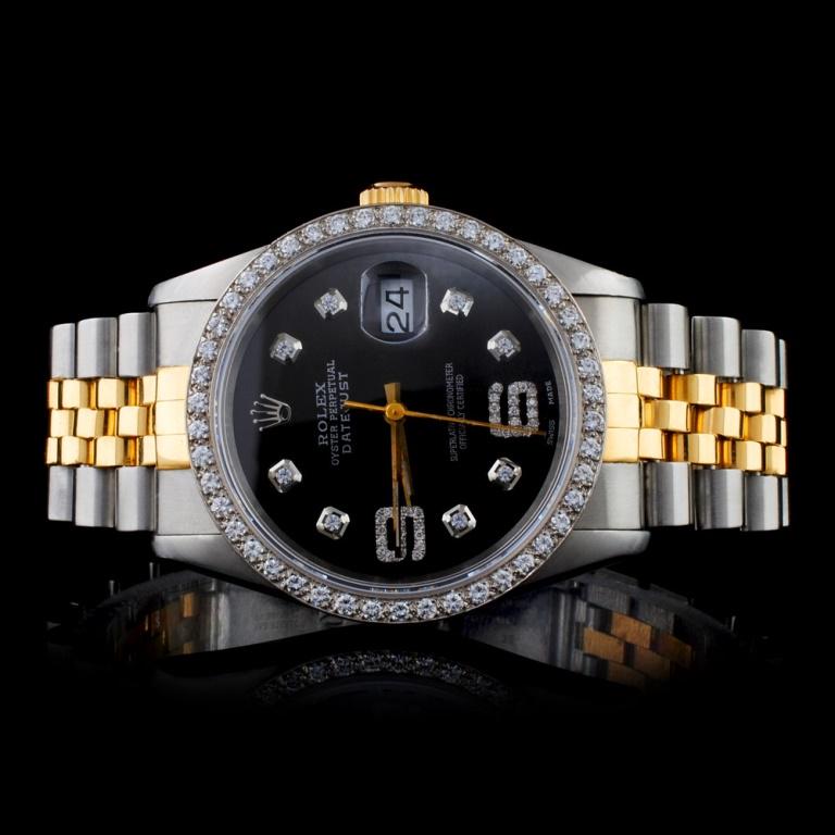 Rolex YG/SS DateJust Diamond 36MM Watch: Estimated Retail Replacement Value: $28,275.00 Ref: WAG18000 Item No.: ARXA003 Specification: Model: Oyster Perpetual DateJust Movement: Perpetual, Self Winding Function: Instantaneous Date wit