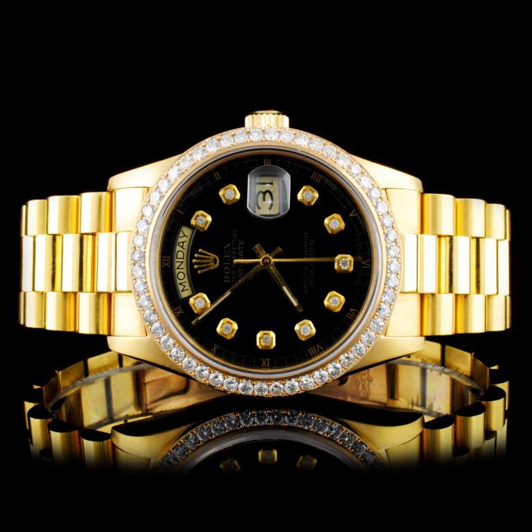 Rolex Day-Date 18K YG Diamond 36MM Watch: Estimated Retail Replacement Value: $32,995.00 Ref: BAS44000 Item no.: ARXV-0011 Specification: Documents: Appraisal Report Model: Oyster Perpetual Day-Date Movement: Perpetual, Self Winding Chronomet