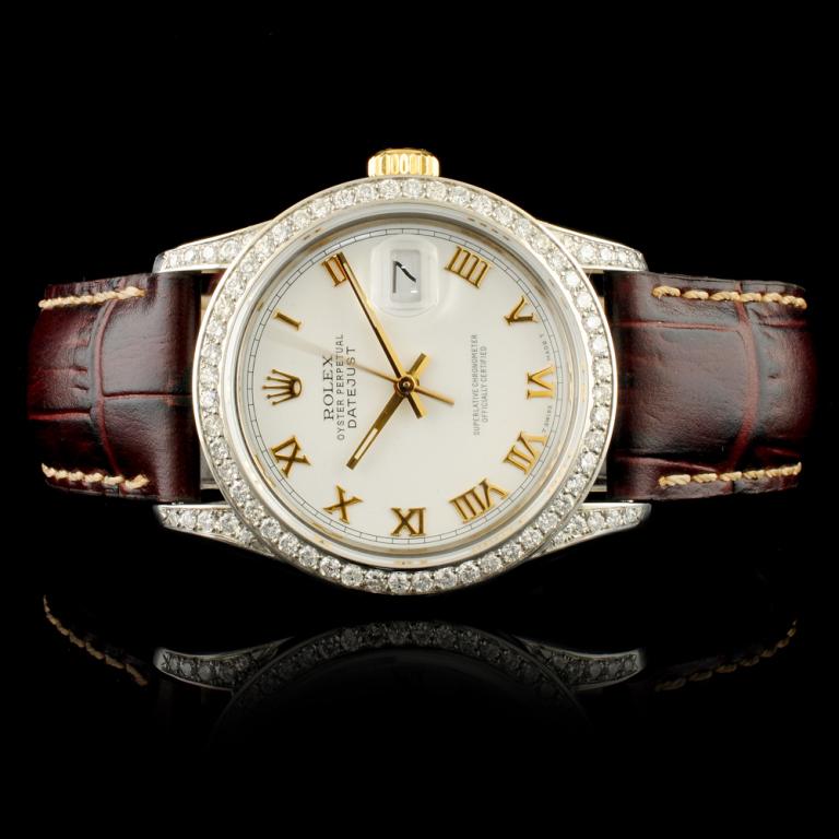 Rolex DateJust 1.50ctw Diamond 36MM Wristwatch: Ref: WAG16500 Specification: Model: DateJust Movement: Perpetual, Self Winding Function: Instantaneous Quick Set Date Case Size: 36mm Case Material: Stainless Steel *Case Lugs: Custom Pave diamonds Br