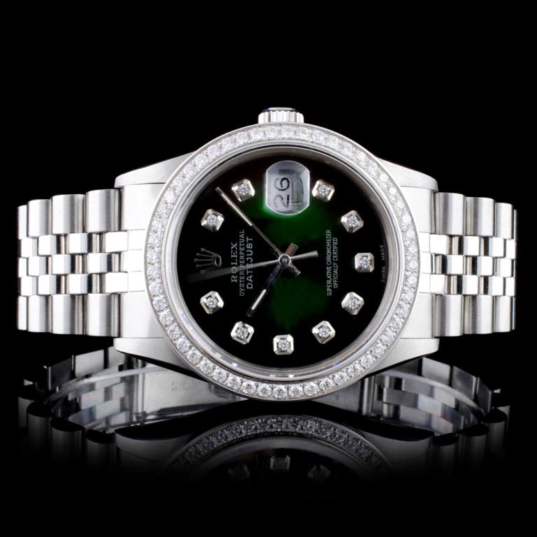 Rolex SS DateJust Diamond 36MM Wristwatch: Estimated Retail Replacement Value: $18,000.00 Ref: WAG16000 Item No.: ARXT015 Specification: Model: DateJust Oyster Perpetual Movement: Perpetual, Self Winding Chronometer Function: Instantaneous Dat