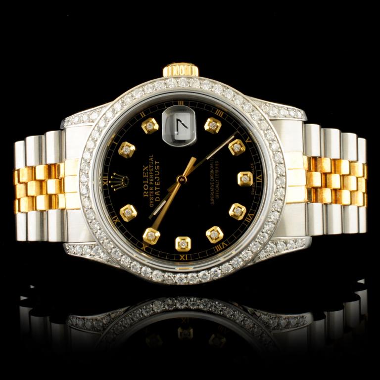 Rolex DateJust 1.50ctw Diamond 36MM Wristwatch: Ref: WAG19200Specification:Model: DateJust Movement: Perpetual, Self WindingFunction: Instantaneous Quick Set DateCase Size: 36mmCase Material: Stainless Steel*Case Lugs: Custom Pave diamonds Bracelet