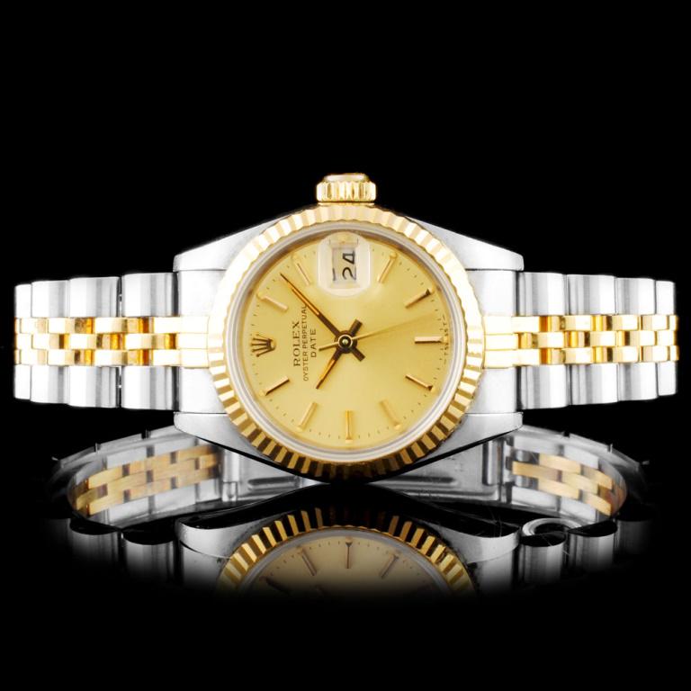 Rolex YG/SS DateJust Ladies Champagne Wristwatch: Estimated Retail Replacement Value: $7,100.00Ref: WAG10000Item No.: ARXR0010Specification:Model: DateJust Oyster PerpetualMovement: Perpetual, Self Winding ChronometerFunction: Instantaneous DateCase