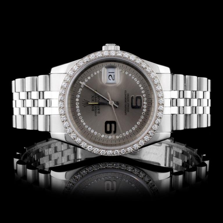 Rolex SS DateJust Diamond 36mm Watch: Estimated Retail Replacement Value: $26,300.00 Ref: WAG16000 Item No.: ARXC007 Specification: Model: Oyster Perpetual DateJust Movement: Perpetual, Self Winding Function: Instantaneous Date Case Size: