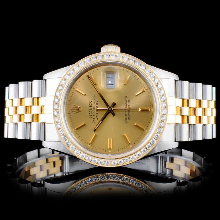 Rolex YG/SS DateJust Diamond 36MM Watch: Estimated Retail Replacement Value: $17,850.00 Ref: WAG18000 Item No.: ARXS0019 Specification: Model: DateJust Oyster Perpetual Movement: Perpetual, Self Winding Chronometer Function: Instantaneous Da