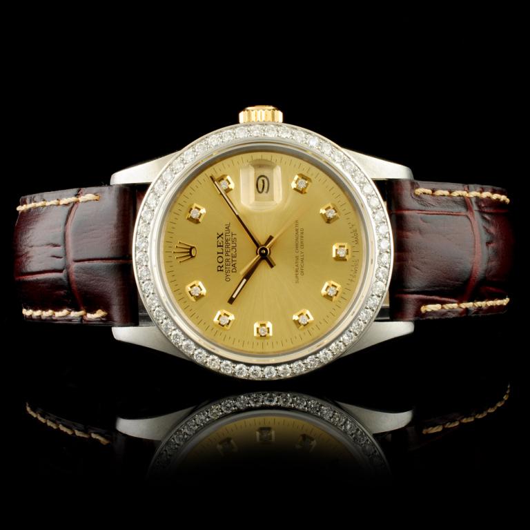 Rolex DateJust YG/SS 1.35ct Diamond 36MM Watch: Ref: WAG14000Specification:Model: DateJust Movement: Perpetual, Self WindingFunction: Instantaneous Quick Set DateCase Size: 36mmCase Material: Stainless Steel Bracelet Materials: Leather Bracelet Sty