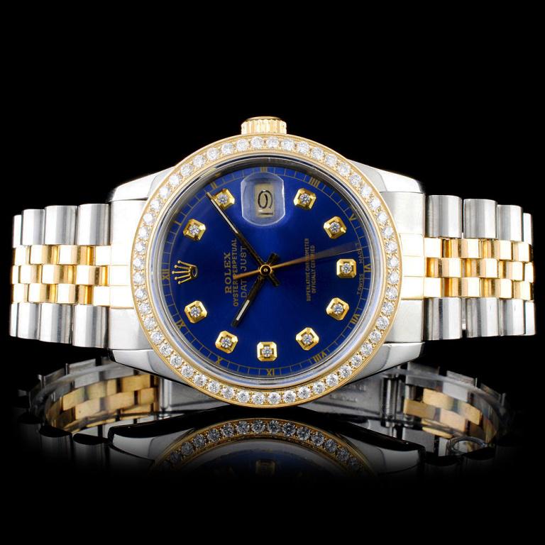 Rolex YG/SS DateJust Diamond 36MM Watch: Estimated Retail Replacement Value: $17,850.00Ref: WAG18000Item No.: ARXS0025Specification:Model: DateJust Oyster PerpetualMovement: Perpetual, Self Winding ChronometerFunction: Instantaneous DateCase