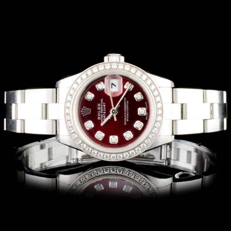 Rolex SS DateJust Ladies Diamond Wristwatch: Estimated Retail Replacement Value: $14,500.00Ref: WAG14000Item No.: ARXR0026Specification:Model: DateJust Oyster PerpetualWeight: 52.00 gramsMovement: Perpetual, Self Winding ChronometerFunction: Ins