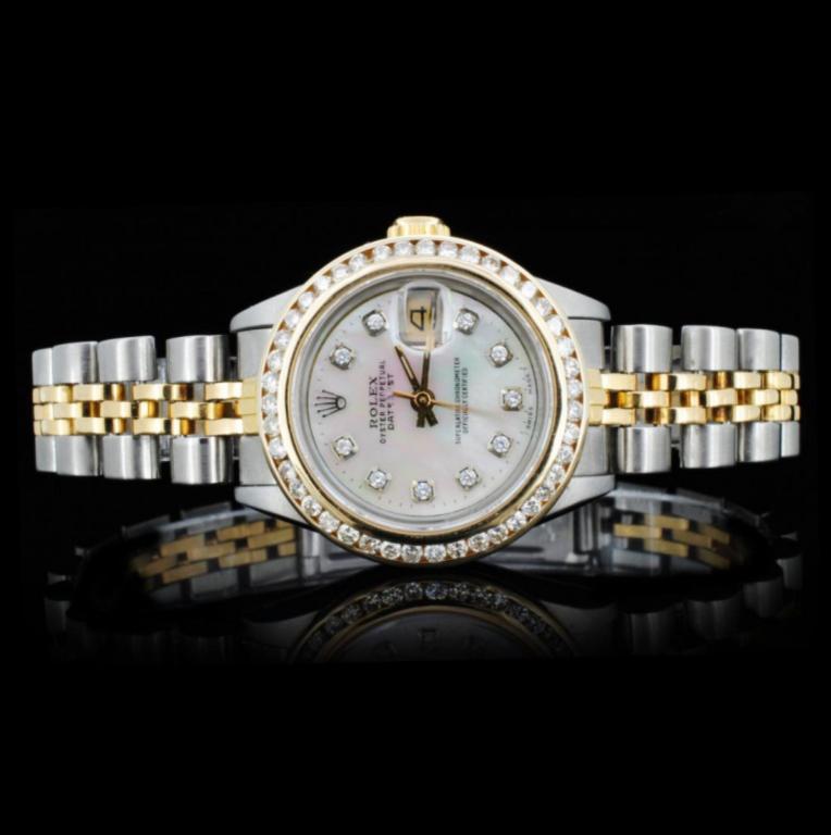 Rolex YG/SS DateJust Diamond Ladies Watch: Estimated Retail Replacement Value: $22,000.00Ref: WAG16093PKUItem No.: ARX0122Specification:Model: Oyster Perpetual DateJust Movement: Perpetual, Self-WindingCase Material: Stainless SteelBracelet Ma