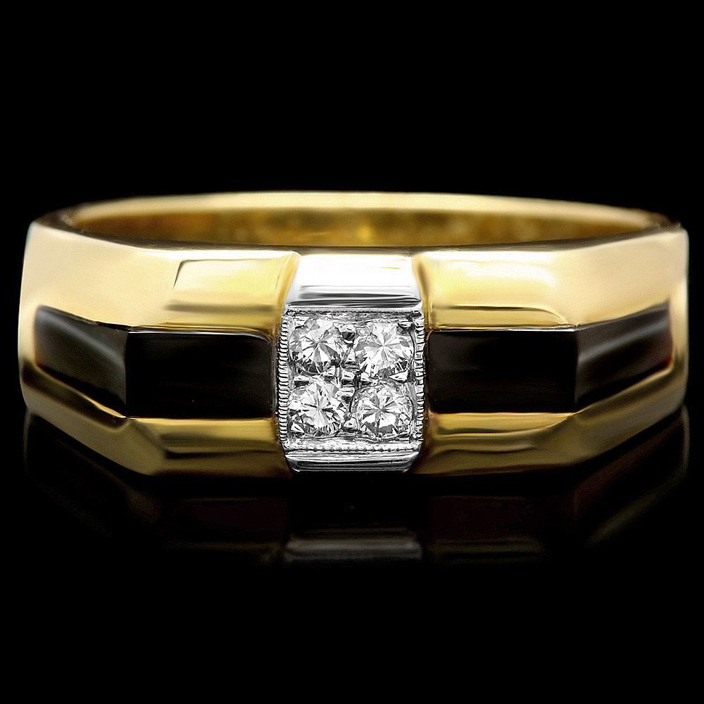 14k Gold 0.15ct Diamond 2ct Onyx Mens Ring: This classic style mens ring is crafted in solid 14k White Gold and features 4 (0.15 ctw) 100% Natural Diamonds + accented with 2 natural Onyxs, totaling 2.00 carats. Excellent craftsmanship. 2000a Re