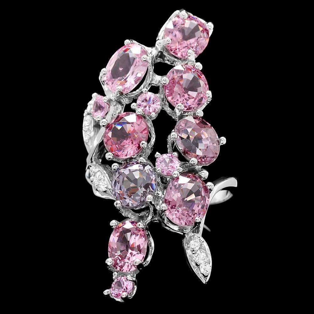 14k White Gold 10ct Spinel 0.20ct Diamond Ring: This lovely ladies ring is crafted in solid 14k White Gold and features 5 (5.00 ctw) 100% Natural Spinels mined from Brazil + accented with 9 sparkling eye-clean natural Diamonds, totaling 0.20 carats