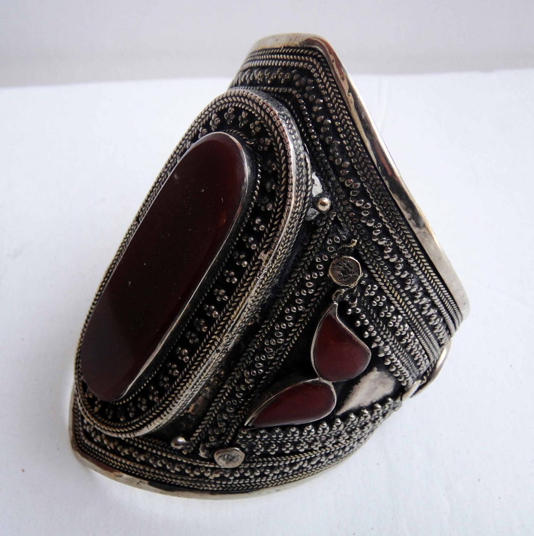 Antique Solid Sterling Silver Carnelian Bangle: Antique Solid Sterling Silver Carnelian Bangle â€“ Approx. Size: 4 x 3â€