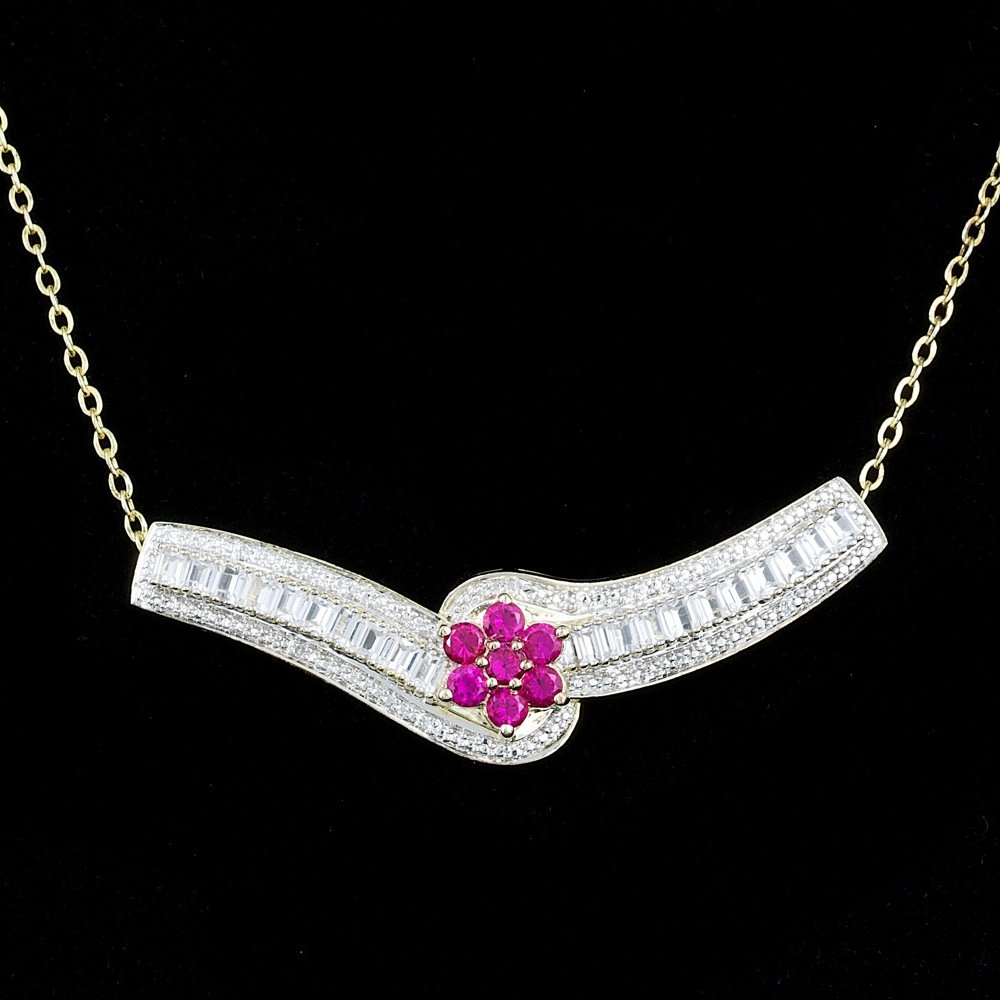 925 Sterling Silver Ct Ruby 0.04ct Dia Necklace: 925 Sterling Silver Ct Ruby 0.04ct Dia Necklace ****** Metal: .925, Sterling Silver / Size: 18 / Total Item Weight: 10.0 grams / / Main Stone: Ruby / Color: Red, White / Clarity: Type 2 / Cut: Very Go