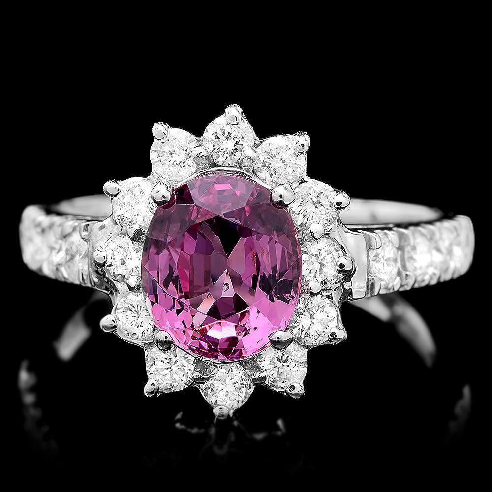 14k White Gold 2.00ct Spinel 1.00ct Diamond Ring: 14k White Gold 2.00ct Spinel 1.00ct Diamond Ring ****** Metal: 14k Solid White Gold / Size: 6.75 / Total Item Weight: 4.0 grams / Country Made: USA / / Main Stone: Spinel / Color: Pink / Carat Total W
