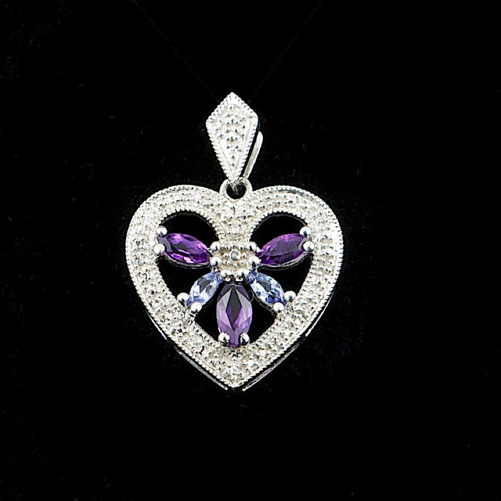 925 Silver Amethyst, Tanzanite 0.04ct Dia Pendant: 925 Silver Amethyst, Tanzanite 0.04ct Dia Pendant ****** Metal: .925, Sterling Silver / Total Item Weight: 3.5 grams / / Main Stone: Amethyst, Tanzanite / Color: Purple / Treatment: None / Clarity: Ty