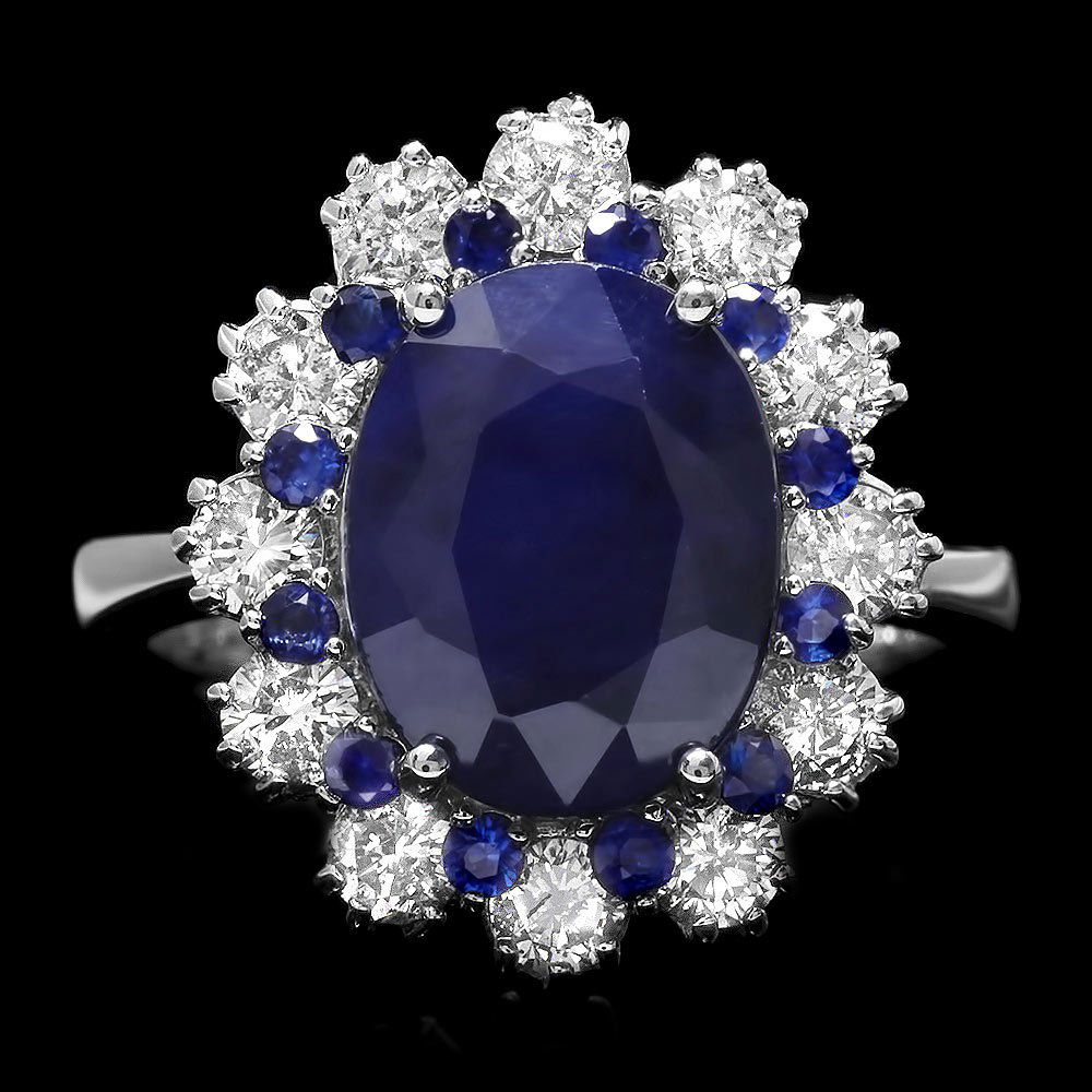 14k White Gold 5.3ct Sapphire 1.00ct Diamond Ring: 14k White Gold 5.3ct Sapphire 1.00ct Diamond Ring ****** Metal: 14k Solid White Gold / Size: 7 / Total Item Weight: 6.0 grams / Country Made: USA / / Main Stone: Sapphire / Color: Blue / Carat Total W