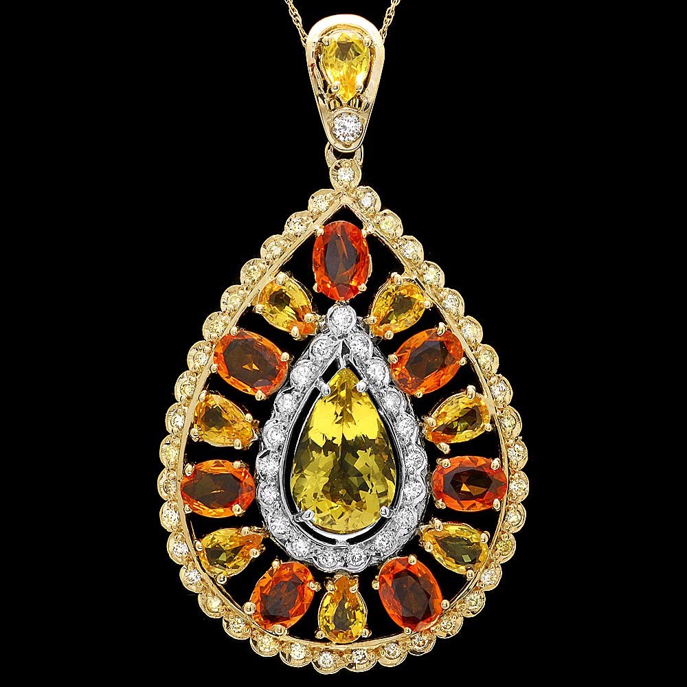 14k Gold 13ctw Beryl Sapphire Diamond Pendant: This lovely ladies pendant is crafted in solid 14k Multi-Tone Gold and features a 4.00 carat 100% Natural Beryl mined from Brazil + accented with 59 sparkling eye-clean natural Diamonds, totaling 1.25