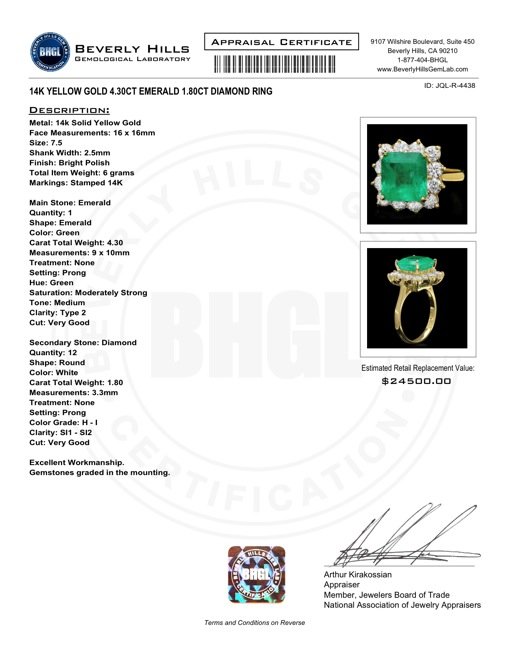14k Gold 4.30ct Emerald 1.80ct Diamond Ring - 5