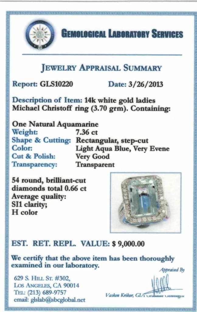 14KT Gold, 7.36ct Aquamarine & 0.66ct Diamond Ring. - 4