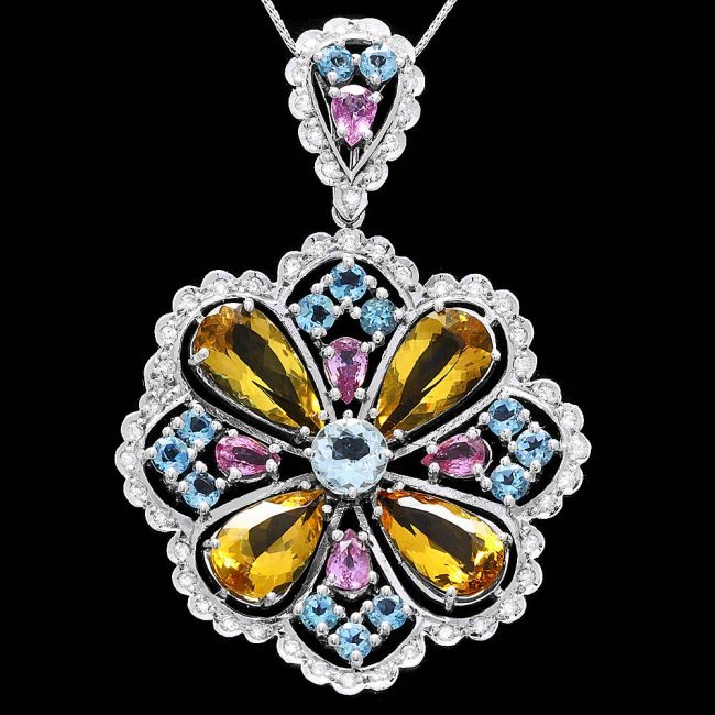 14k Gold 20ctw Beryl Sapphire 1ct Diamond Pendant: 14k Gold 20ctw Beryl Sapphire 1ct Diamond Pendant ****** Metal: 14k Solid White Gold / Size: 16 / Total Item Weight: 17.0 grams / Country Made: USA / / Main Stone: Beryl / Color: Orange / Carat Total 