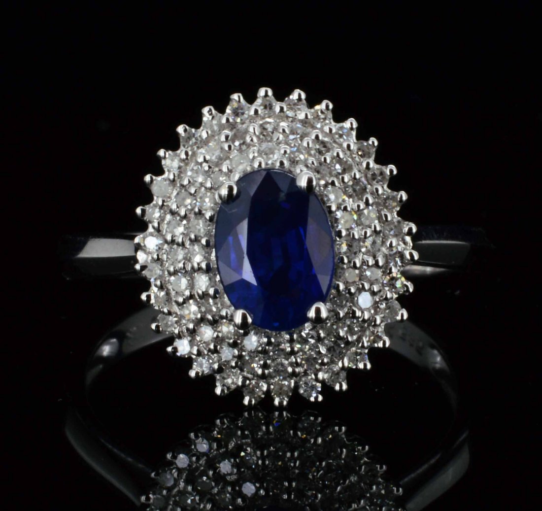 14KT Gold, .98ct Sapphire & 0.32ct Diamond Ring
