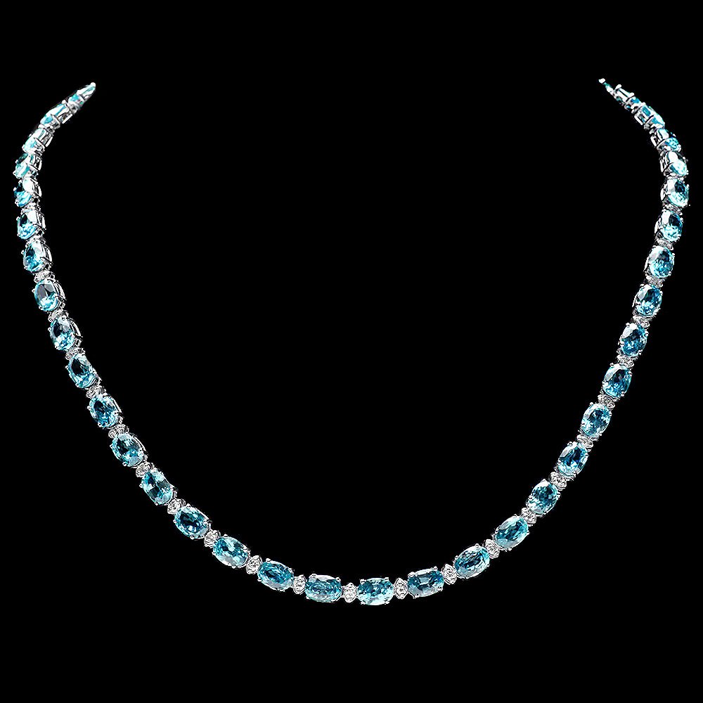 14k Gold 54ct Zircon 1.80ct Diamond Necklace: Retail: $21,850.00 ****** 14k Gold 54ct Zircon 1.80ct Diamond Necklace ****** Metal: 14k Solid White Gold / Size: 17.5 / Total Item Weight: 28.0 grams / Country Made: USA / / Main Stone: Zircon / Colo