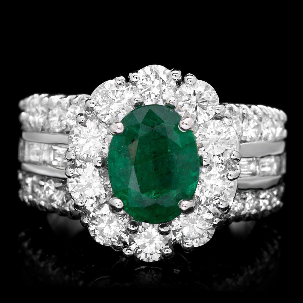 14k White Gold 2.10ct Emerald 3ct Diamond Ring: Retail: $16,800.00 ****** 14k White Gold 2.10ct Emerald 3ct Diamond Ring ****** Metal: 14k Solid White Gold / Size: 6.25 / Total Item Weight: 9.0 grams / Country Made: USA / / Main Stone: Emerald / Co