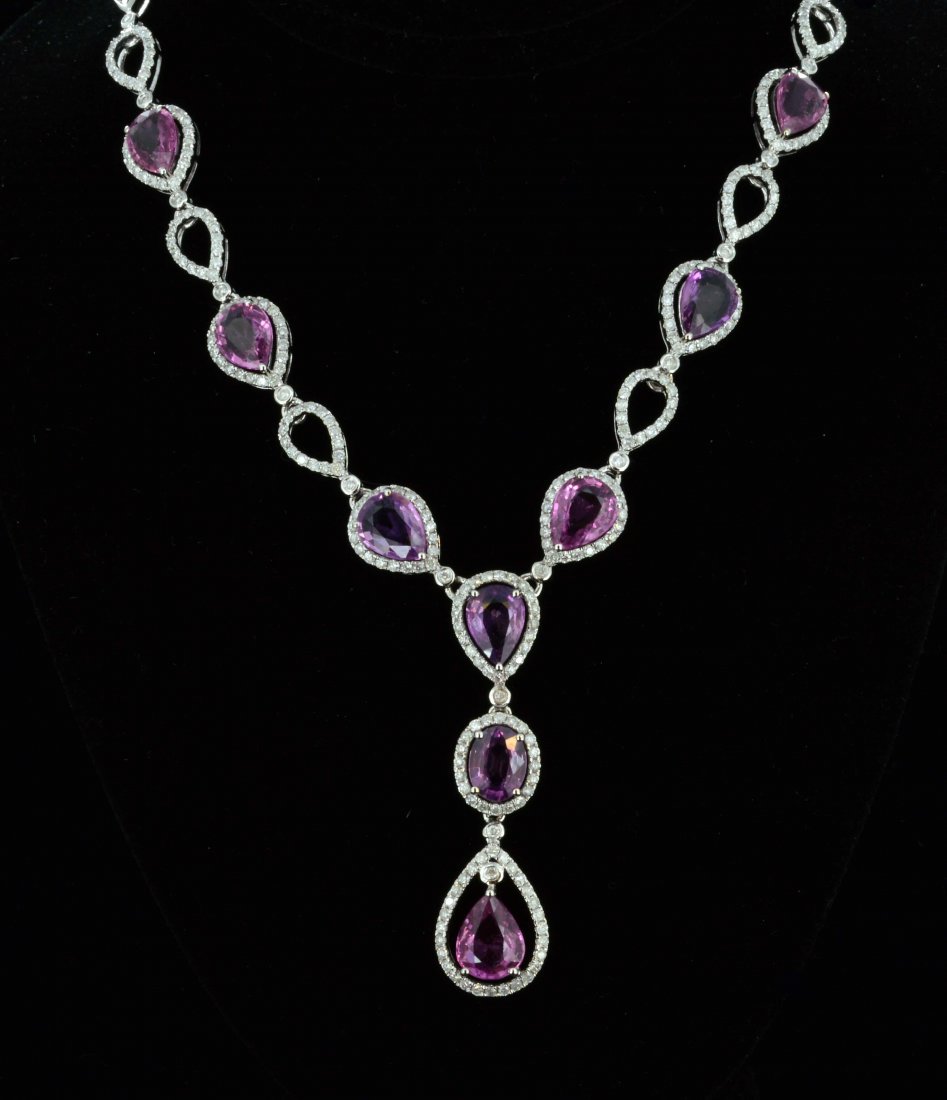 18K Gold, 14.03CT Pink Sapphire & 2.40CT Diamond: 18K Gold, 14.03CT Pear cut Natural Pink Sapphire & 2.40CT Round-Full cut Diamond,Clarity: VS1-SI2, Color: E-HA16800