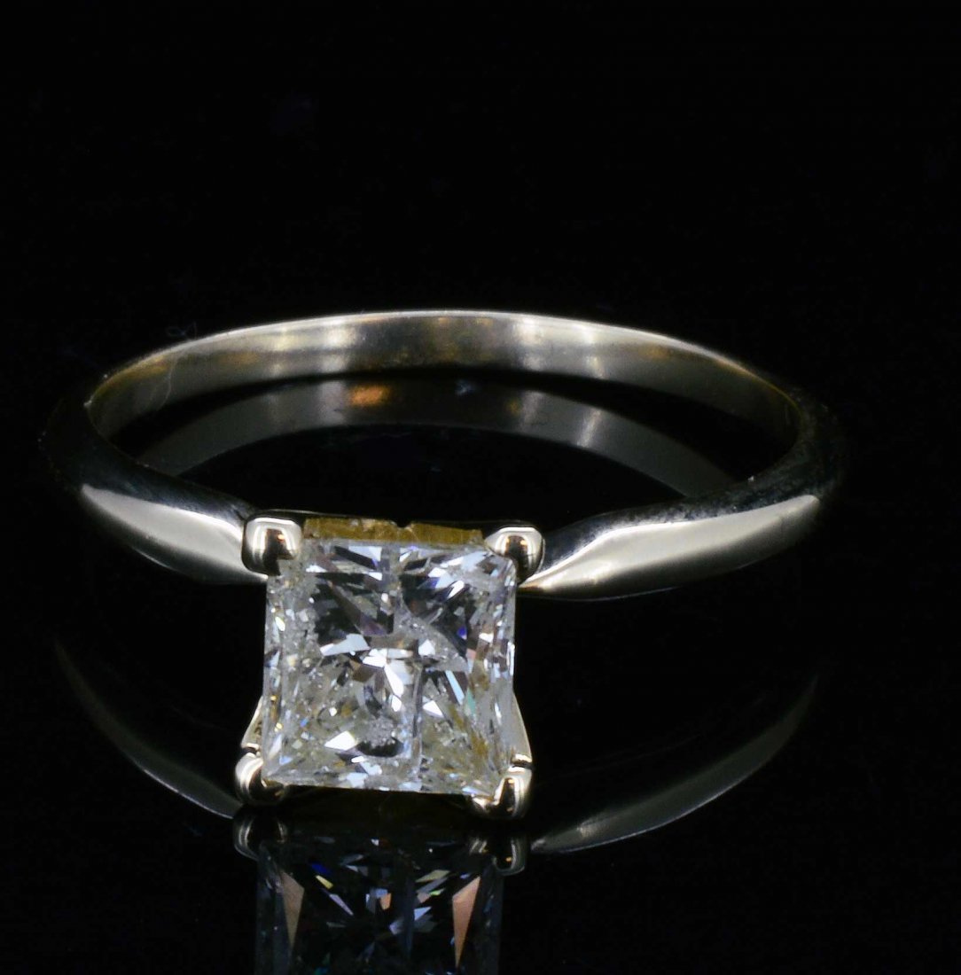 14K Gold, 1.06CT Diamond Solitaire Ring: 14K Gold, 1.06CT Princess Brilliant Cut Diamond Solitaire, Clarity: I2, Color: J A3120
