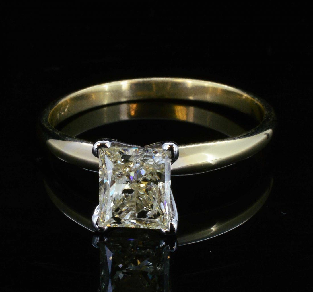 14K Gold, 1.03CT Diamond Solitaire Ring: 14K Gold, 1.03CT Natural Rectangular Brilliant Cut Diamond Solitaire, Clarity: I2, Color: M, TW: 2.1 Grams A3120N