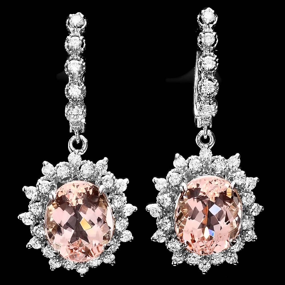 14k Gold 10ct Morganite 1.5ct Diamond Earrings: Retail: $11,300.00 ****** 14k Gold 10ct Morganite 1.5ct Diamond Earrings ****** Metal: 14k Solid White Gold / Total Item Weight: 9.5 grams / Country Made: USA / / Main Stone: Morganite / Color: Pink /