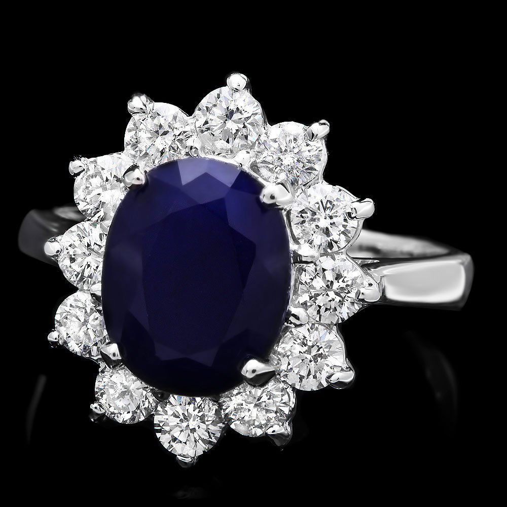14k White Gold 3.00ct Sapphire 1ct Diamond Ring: Retail: $6,800.00 ****** 14k White Gold 3.00ct Sapphire 1ct Diamond Ring ****** Metal: 14k Solid White Gold / Total Item Weight: 4 grams / Country Made: USA / / Main Stone: Sapphire / Color: Blue / Ca