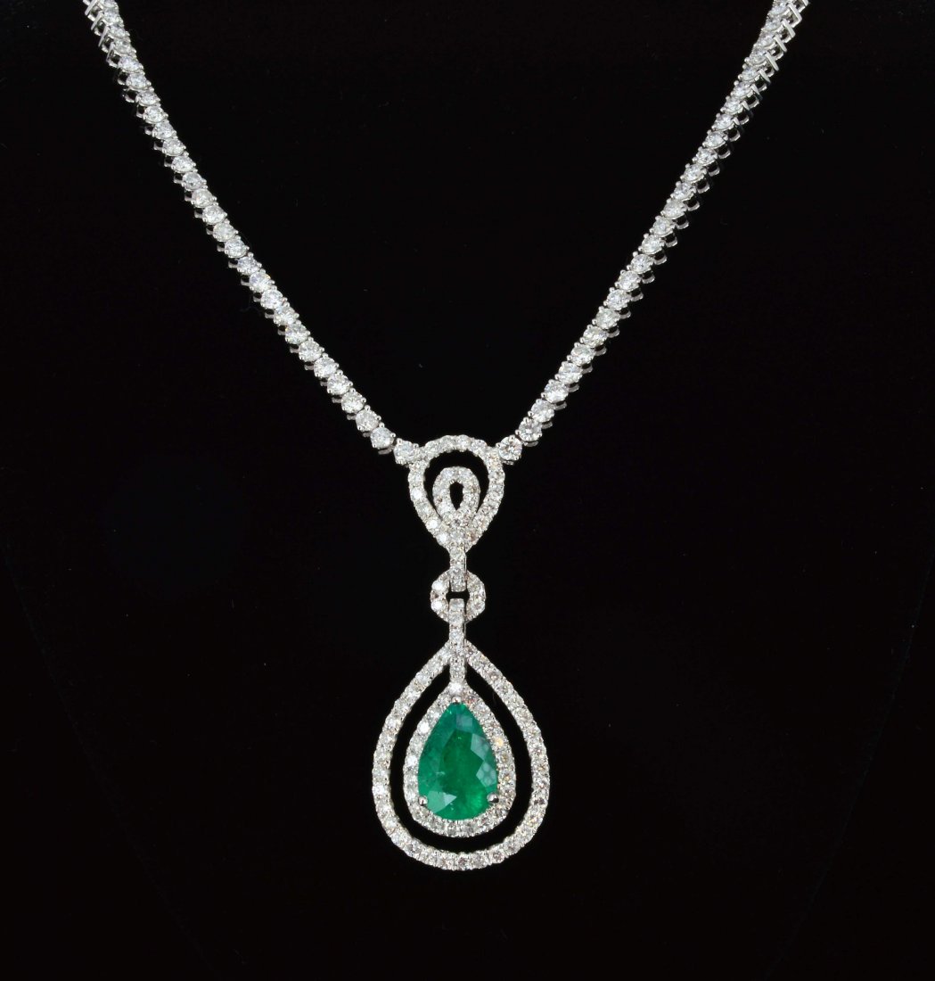 18K Gold, 2.30CT Emerald & 5.12CT Diamond Necklace: 18K Gold, 2.30CT Natural Pear cut Emerald & 5.12CT Natural Round Brilliant cut DiamondClarity: VS2-SI2, Color: F-HA18160N