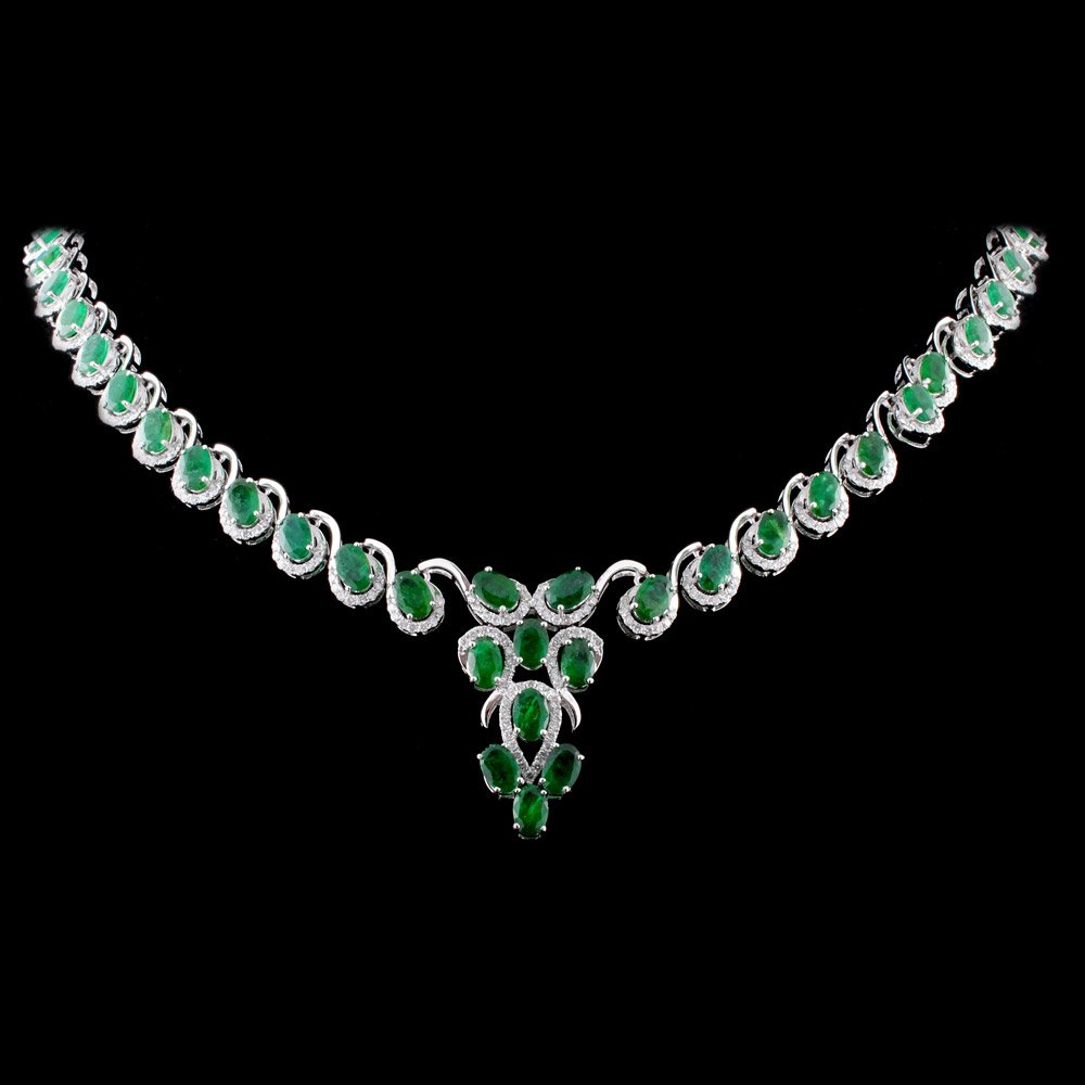 14K White Gold 24.74ct Emerald & 3.65ct Diamond Ne: Estimated Retail Replacement Value: $39,600.00 Ref: WAG15840 Item no.: FA20531890018-N1983AE Gold Content: 14K White Gold Weight of Item: 37.00 grams Main Gemstone: Natural Emerald Sha