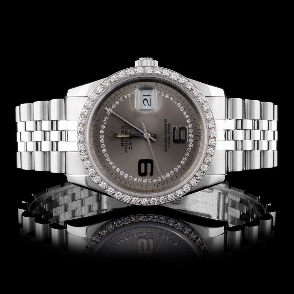 Rolex SS DateJust 1.50ct Diamond Men's Watch: Estimated Retail Replacement Value: $26,300.00Ref: WAG20000Item No.: ARXC007Specification:Documents: Gemologist ReportModel: Oyster Perpetual DateJustWeight: 92.50 gramsMovement: Perpetual, Self Windi
