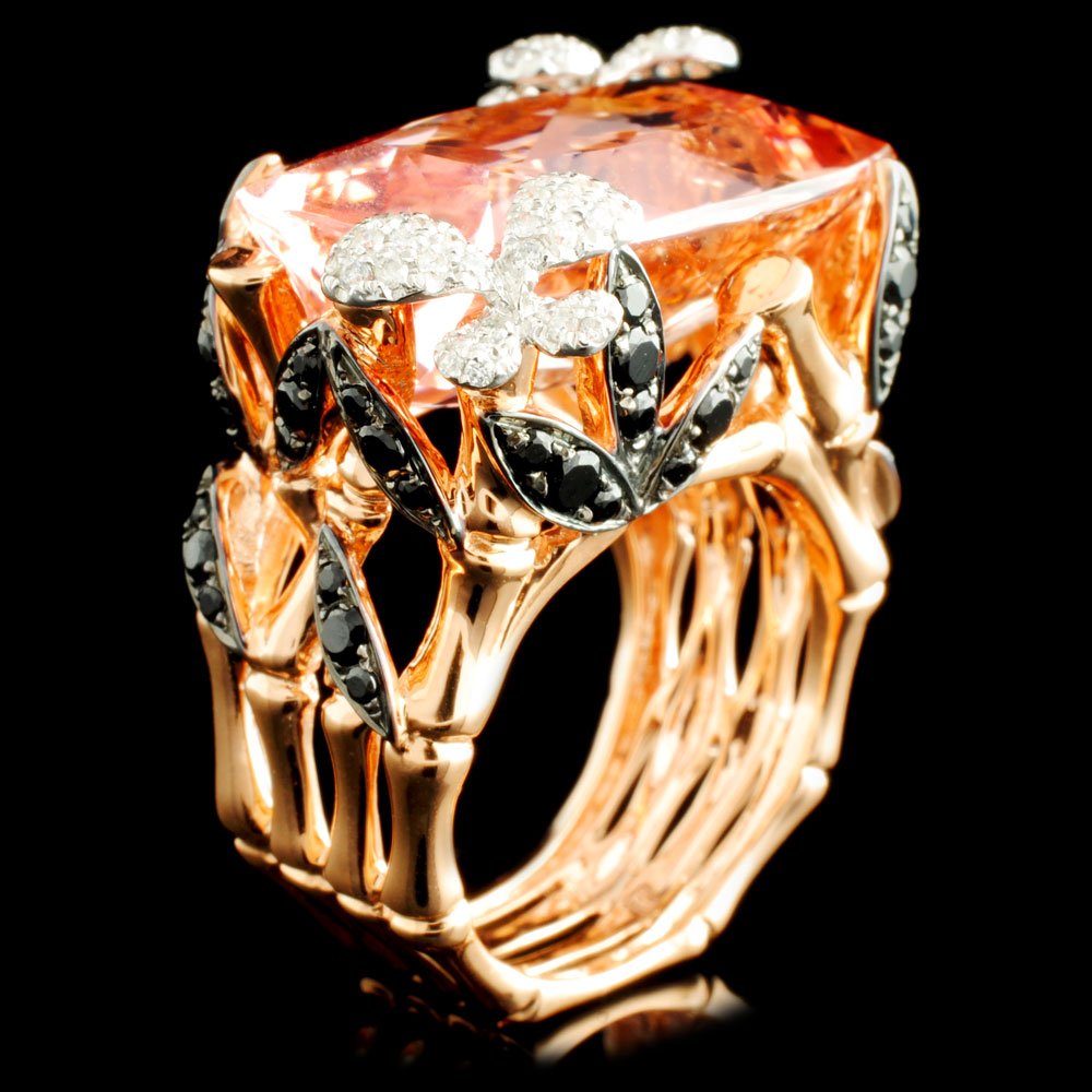 18K Gold 17.58ct Morganite & 1.52ctw Diamond Ring: Estimated Retail Replacement Value: $10,367.00 Ref: BAS5924 Item no.: FA2055830042-BR5616APDT Specification: Gold Content: 18K Rose Gold Weight of Item: 12.20 grams Country Made: U.S.A. Ring Size: 7.5