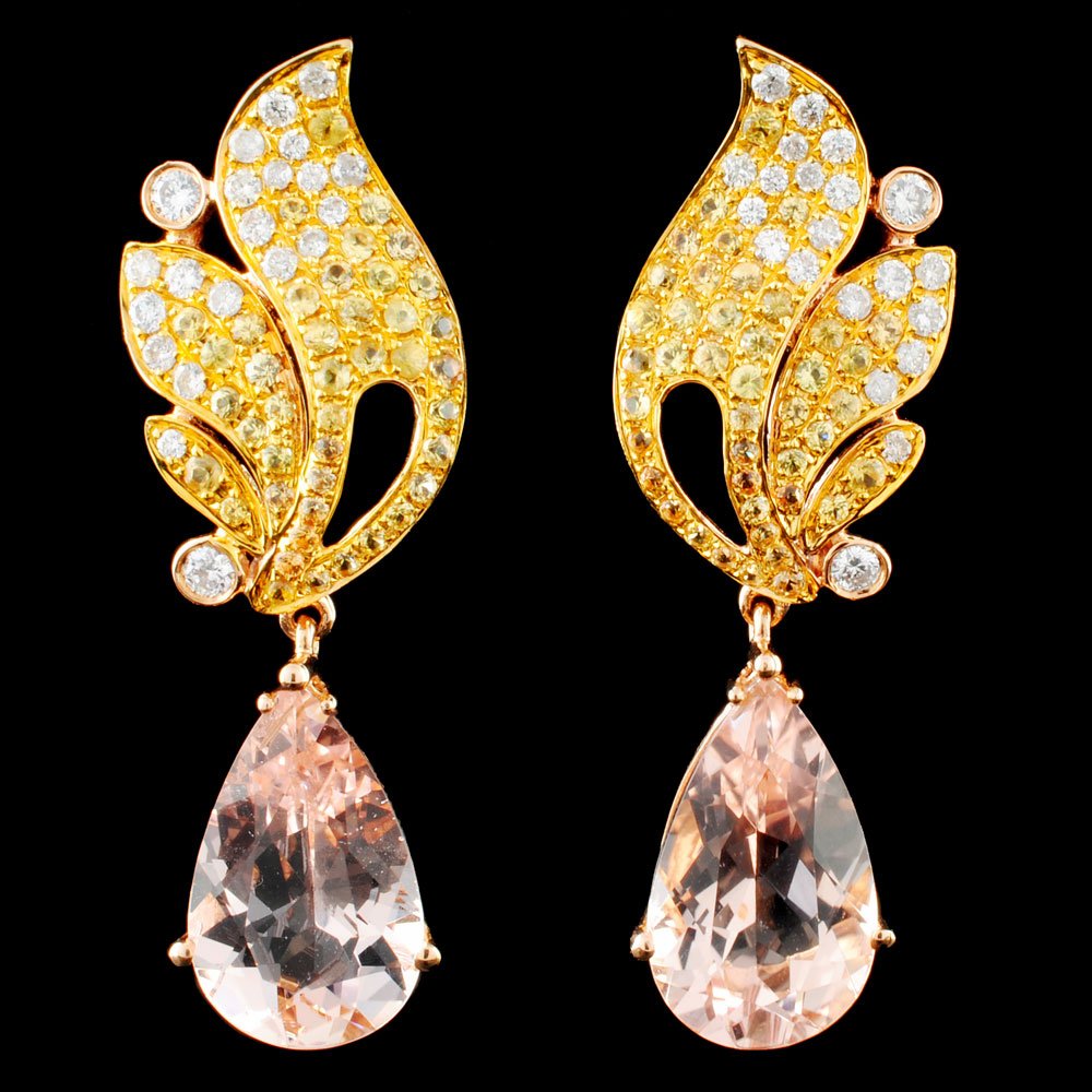 18K Gold 5.31ct Morganite & 0.38ctw Diamond Earrin: Estimated Retail Replacement Value: $5,460.00 Ref: WAG3120 Item no.: FA2056058030 - E3920AMG Specification: Gold Content: 18K Rose Gold Weight of Item: 5.25 grams Country Made: USA Main Gemstone: Natu