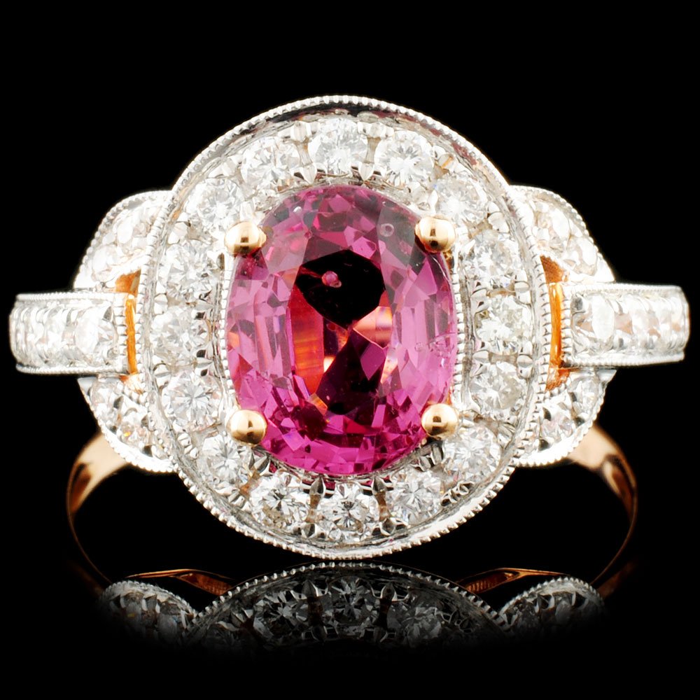 18K Gold 1.50ct Spinel & 0.63ctw Diamond Ring: Estimated Retail Replacement Value: $4,858.00Ref: WAG2776Item no.: FA2055986038 – BR6413ASP1Specification:Gold Content: 18k Rose GoldWeight of Item: 3.50 gramsCountry Made: USARing Size: 7Main Gemst