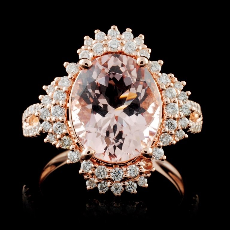 18K Gold 3.80ct Morganite & 0.54ct Diamond Ring: Estimated Retail Replacement Value: $8,400.00 Ref: WAG3360 Item no.: FA2053311011-BR6134A1MG Gold Content: 18K Rose Gold Weight of Item: 4.45 grams Size: 7 Main Gemstone: Natural Morga