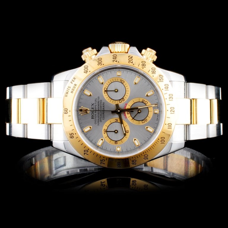 Rolex Two-Tone Daytona Men's Watch: Estimated Retail Replacement Value: $24,500.00 Ref: WAG50400 Item no.: FA2055189003 Ð RLX122 Specification: Documents: Original Box & Papers / Appraisal Report Model: Daytona Rolex Watch Movement: Pe