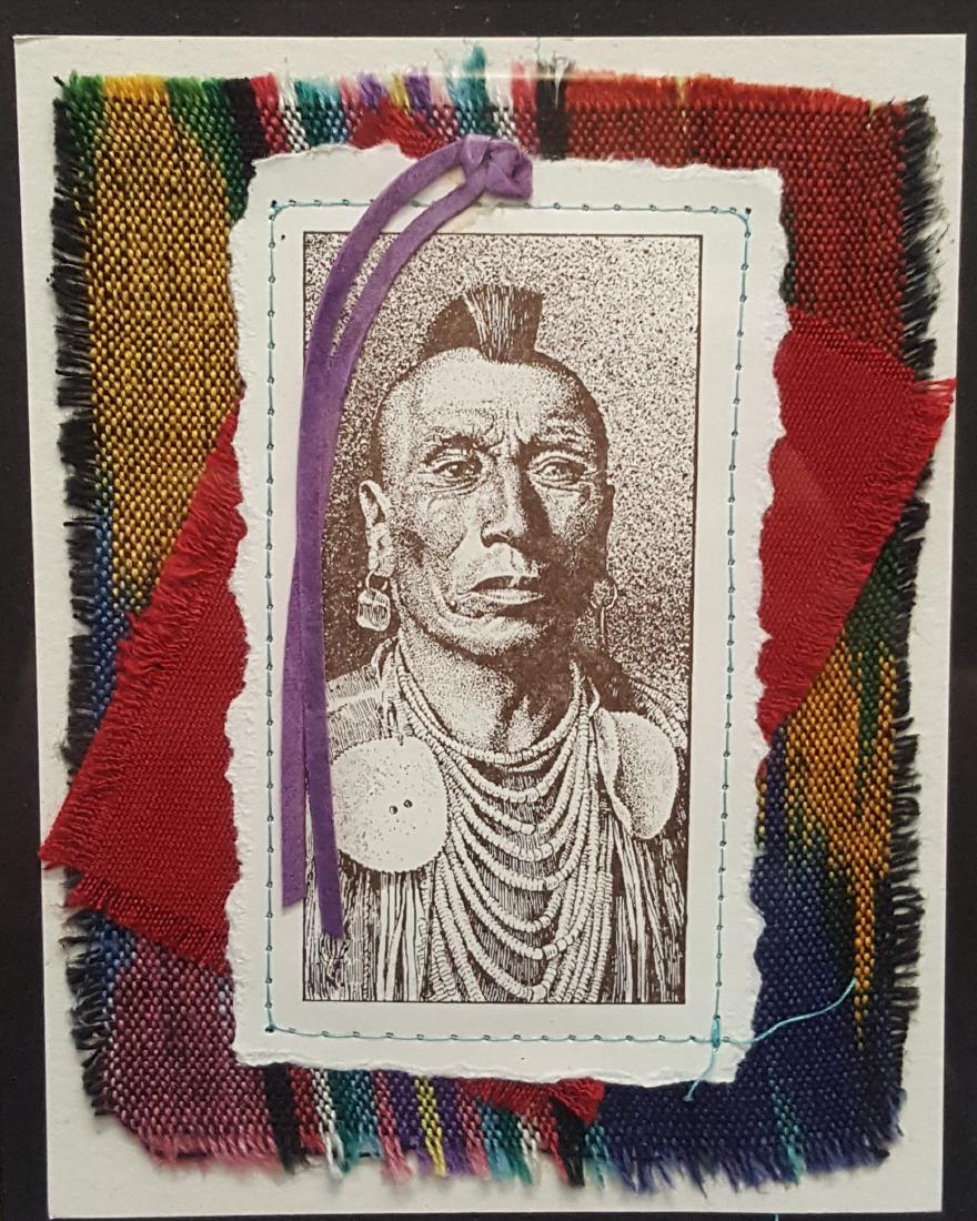 Etching image of Indian chief with pieces of his (1 of 3)