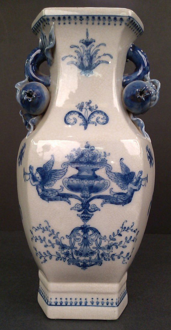 PORCELAIN BLUE & WHITE POMEGRANATE HANDLE VASE