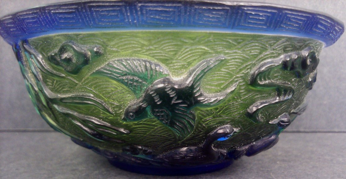 A GREEN AND BLUE PEKING GLASS BOWL - 2