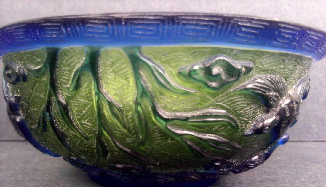 A GREEN AND BLUE PEKING GLASS BOWL - 4