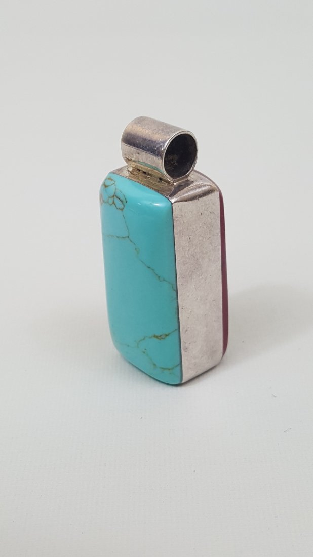 A Southwestern Silver Double Turquoise Bar Pendant (1 of 8)