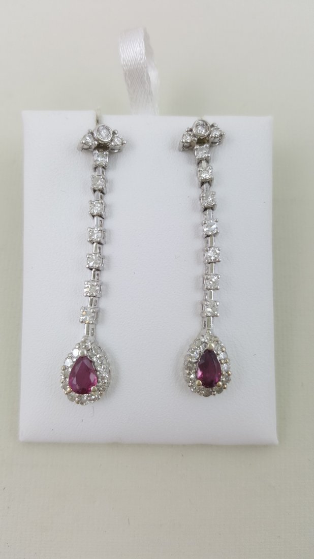 A Pair of Ruby and Diamond Long Teardrop Earrings on (1 of 3)