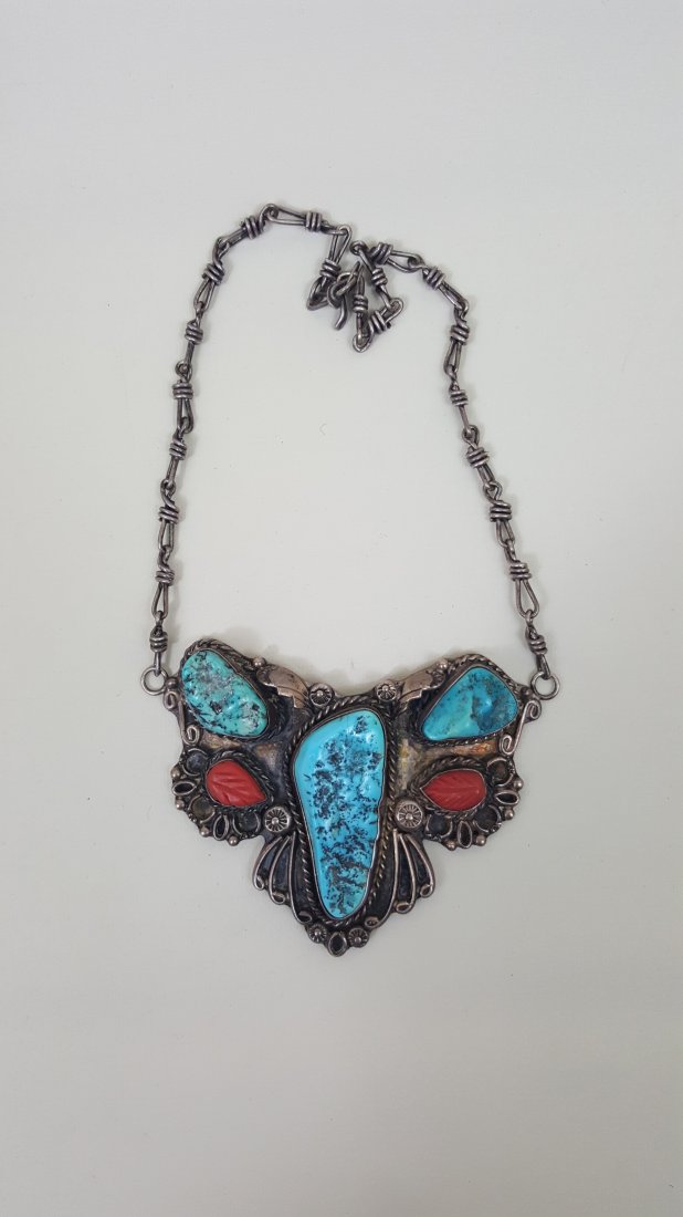 An American Indian Silver Turquoise Butterfly Necklace (1 of 6)