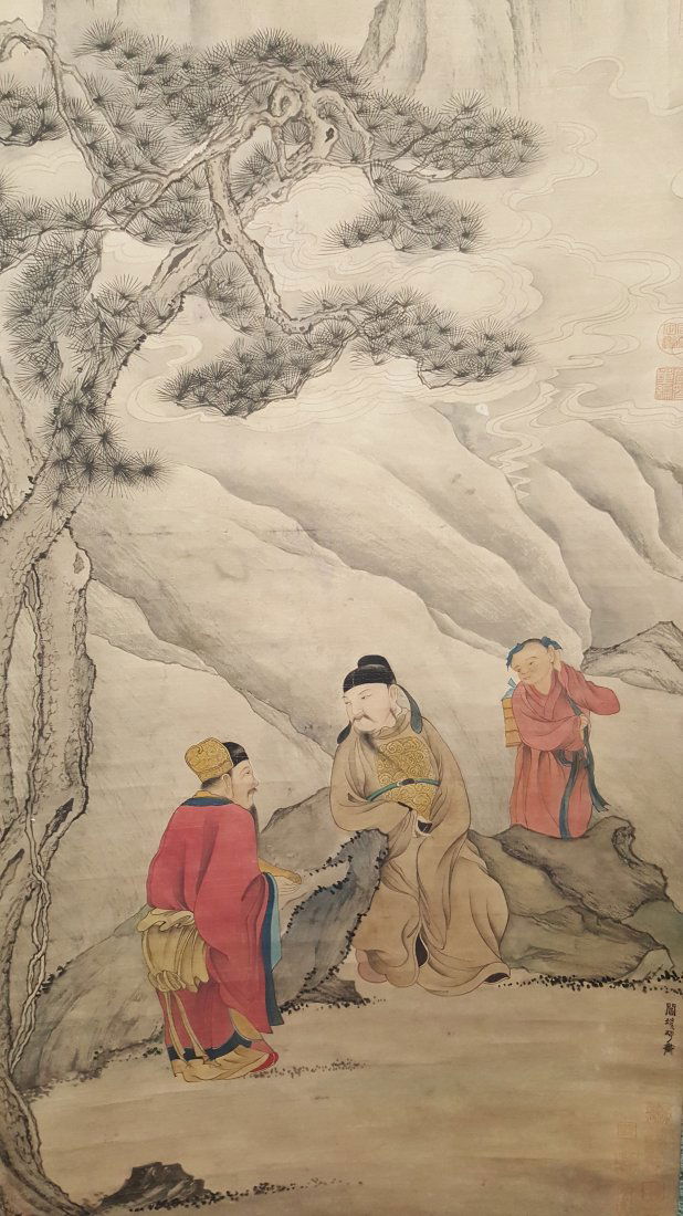 A Chinese Scroll Painting Landscape Figural- Yan (1 of 4)