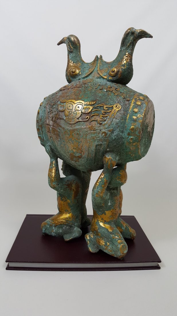 A Shang style gilt bronze drum sculpture (1 of 9)